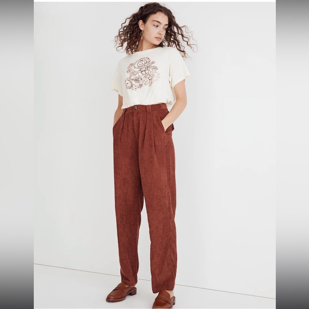 NWT MADEWELL Corduroy High-Rise Tapered Pants - Dusty Redwood - Size 12
